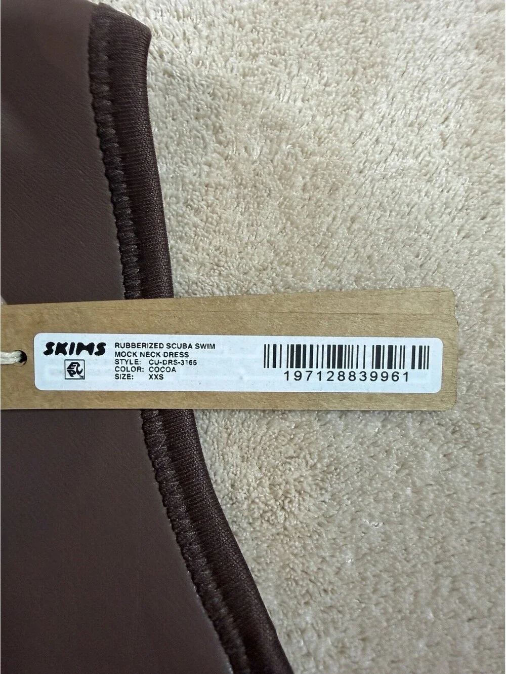 SKIMS XXS NWT Rubberized Scuba Swim Mock Neck Dress Cocoa Brown Zip Front